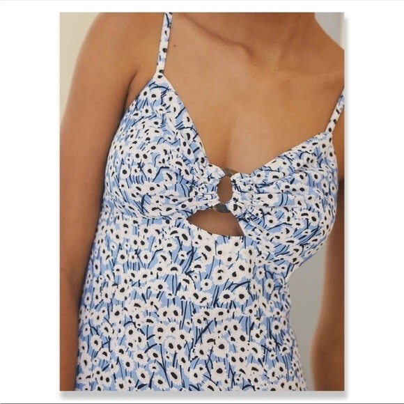 Anthropologie Hutch Jumpsuit Ditsy Daisy Floral Blue White Small - Picture 3 of 11